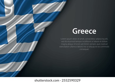 Realistic depiction of the Greece flag with flowing texture on a dark background