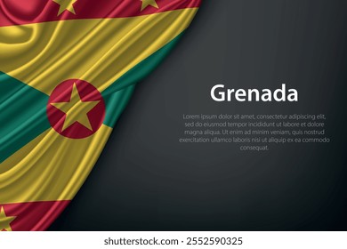 Realistic depiction of the Grenada flag with flowing texture on a dark background