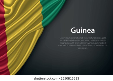 Representación realista de la bandera de Guinea con textura fluida sobre un fondo oscuro.