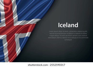 Realistic depiction of the Iceland flag with flowing texture on a dark background