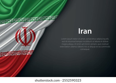 Representación realista de la bandera de Irán con textura fluida sobre un fondo oscuro