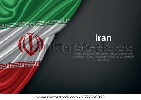 Realistic depiction of the Iran flag with flowing texture on a dark background