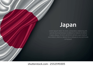 Representação realista da bandeira do Japão com textura fluindo em um fundo escuro