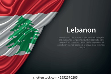 Realistic depiction of the Lebanon flag with flowing texture on a dark background