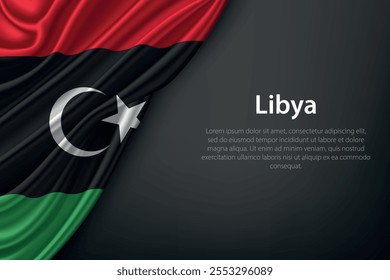 Representação realista da bandeira da Líbia com textura fluindo em um fundo escuro