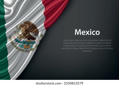 Realistic depiction of the Mexico flag with flowing texture on a dark background.