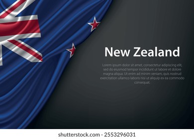 Realistic depiction of the New Zealand flag with flowing texture on a dark background