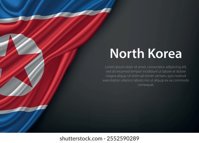 Representação realista da bandeira da Coreia do Norte com textura fluindo em um fundo escuro