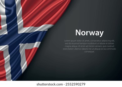 Representação realista da bandeira da Noruega com textura fluindo em um fundo escuro