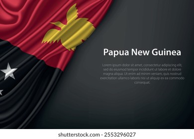 Representación realista de la bandera de Papúa Nueva Guinea con textura que fluye sobre un fondo oscuro