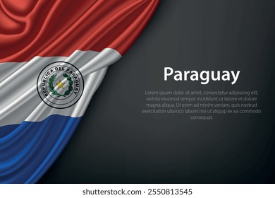 Representação realista da bandeira do Paraguai com textura fluindo em um fundo escuro.