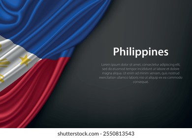 Representação realista da bandeira das Filipinas com textura fluindo em um fundo escuro.