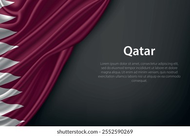 Realistic depiction of the Qatar flag with flowing texture on a dark background