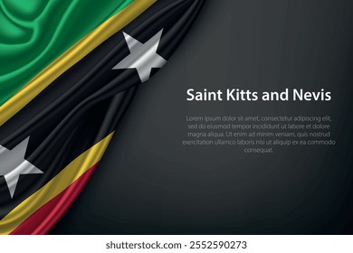 Realistic depiction of the Saint Kitts and Nevis flag with flowing texture on a dark background