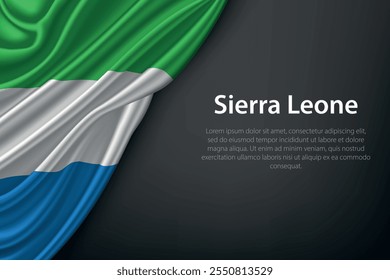 Realistic depiction of the Sierra Leone flag with flowing texture on a dark background.