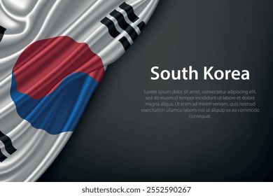 Representação realista da bandeira da Coreia do Sul com textura fluindo em um fundo escuro