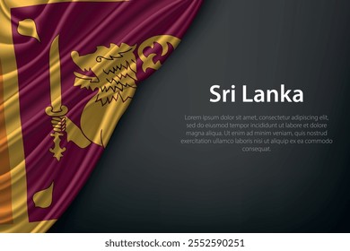 Representação realista da bandeira do Sri Lanka com textura fluindo sobre um fundo escuro