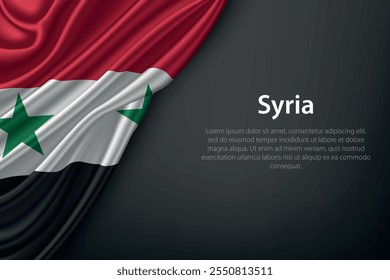 Representación realista de la bandera de Siria con textura fluida sobre un fondo oscuro.