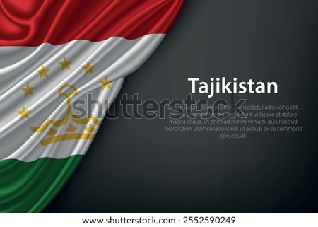 Realistic depiction of the Tajikistan flag with flowing texture on a dark background