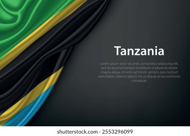 Realistic depiction of the Tanzania flag with flowing texture on a dark background