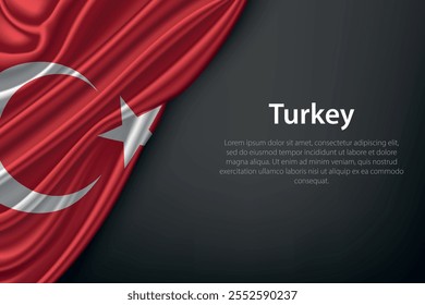 Representação realista da bandeira da Turquia com textura fluindo em um fundo escuro