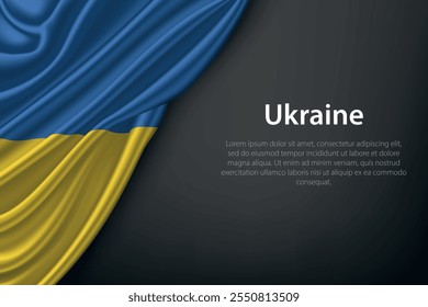 Realistic depiction of the Ukraine flag with flowing texture on a dark background.