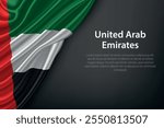 Realistic depiction of the United Arab Emirates flag with flowing texture on a dark background.