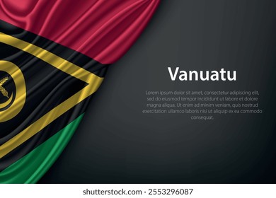 Representação realista da bandeira de Vanuatu com textura fluindo em um fundo escuro