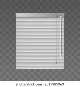 Realistische Darstellung von weißen Fensterrollos mit verstellbaren Lamellen und Zugschnursystem. Realistisches 3D-Vektordesign