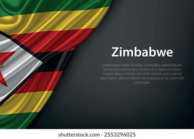 Representação realista da bandeira do Zimbábue com textura fluindo em um fundo escuro