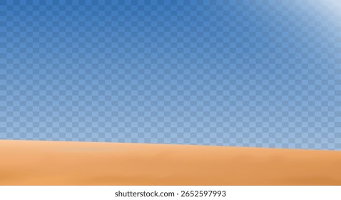 Realistic desert landscape isolated on transparent background. Sandy desert dunes. Vector
