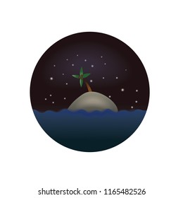 Realistic deserted island vector  and starry night background for print 