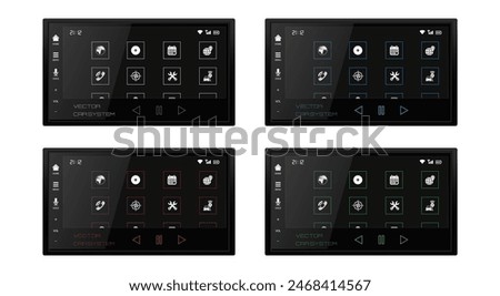 Realistic design car black stereo modern with icon