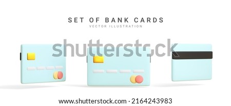 Realistic design credit cards set in different position isolated on light background. Vector illustration 