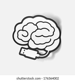 realistic design element: brain-usb, plug. Vector Illustration