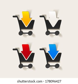 realistic design element: grocery cart, arrow