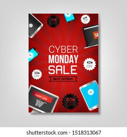 Realistic design flyer sale to cyber Monday. Sale of the cyber Monday. Template of flyer, banner, cyber sale. Realistic cyber monday flyer.