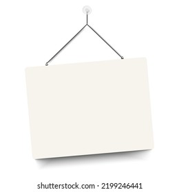 Realistic design template white sign signboard with shadow on white background. Banner for paper design. Vector illustration.