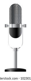 A realistic desk mic on a stand isolated on a white background