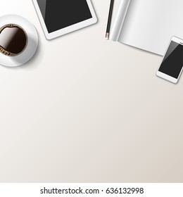 Realistic Desk Mockup - Realistic desk work space, viewed from above. EPS10 file with transparency.
