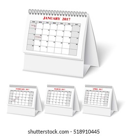 Realistic desktop calendar with spring for 2017. Vector illestations