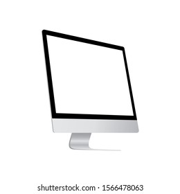 Realistic desktop computer with blank screen. Desktop computer mockup isolated on white background. Mock up template. Vector template for business and branding identity.