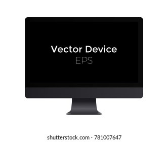 Realistic desktop computer illustration. Vector device with isolated screen and background in EPS format.
