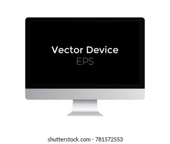 Realistic desktop computer illustration. Vector device with isolated screen and background in EPS format.