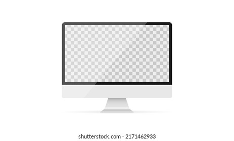 Realistic desktop computer mockup. Monitor. Transparent PC screen. Vector illustration