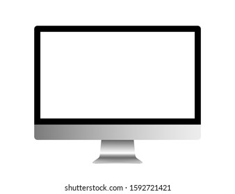 Realistic desktop computer monitor template with blank white screen. Modern gadget isolated on a white background. Device layout. Vector illustration.