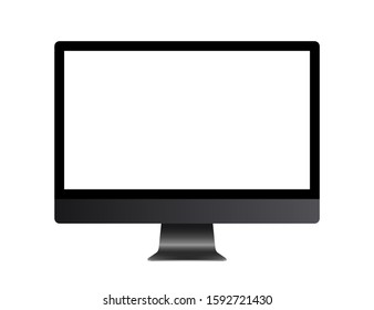 Realistic desktop computer monitor template with blank white screen. Modern gadget isolated on a white background. Device layout. Vector illustration.