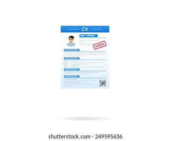 Realistic desktop design with CV template presentation