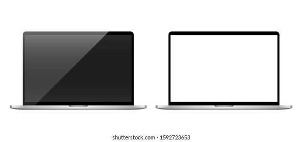 Realistic desktop template with off and blank white screen. Modern gadgets isolated on white background. Device layout. Vector illustration.