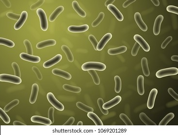 Realistic detail bacteria cells with green blurred background - vector illustration for medical science